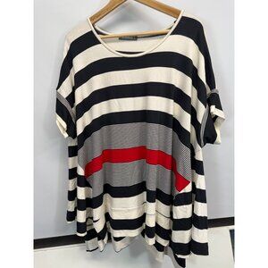 Alembika Tunic Top XS Oversized Stripe Black Red White Made in Israel